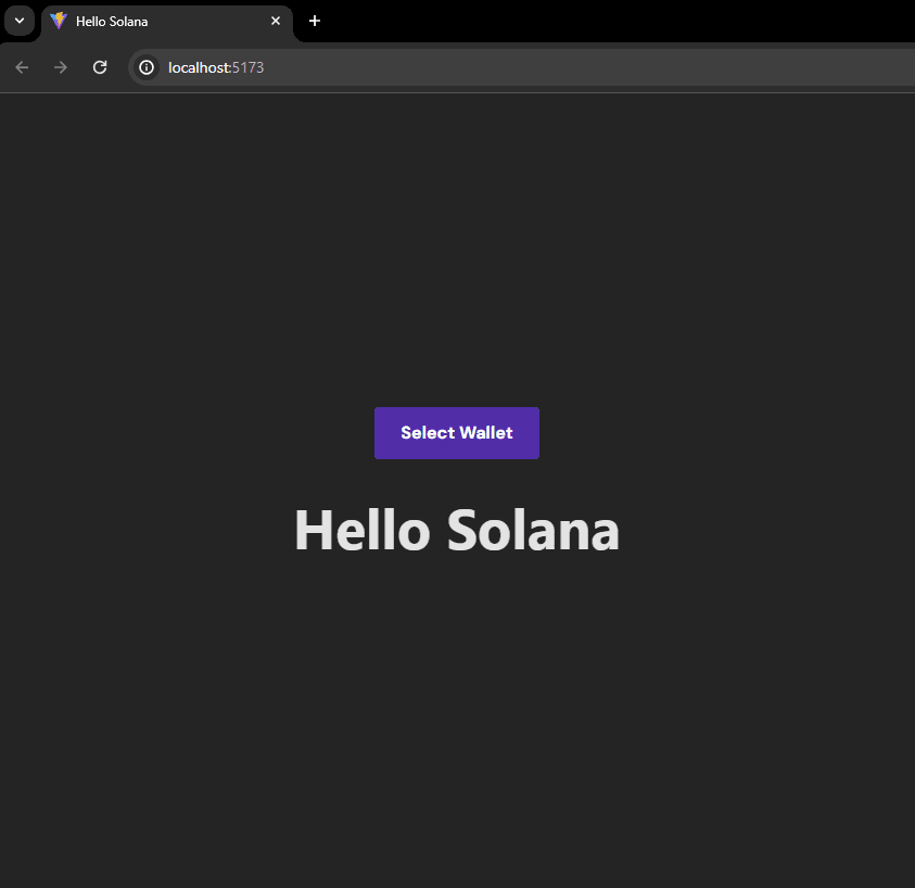 localhost vite app with select wallet button