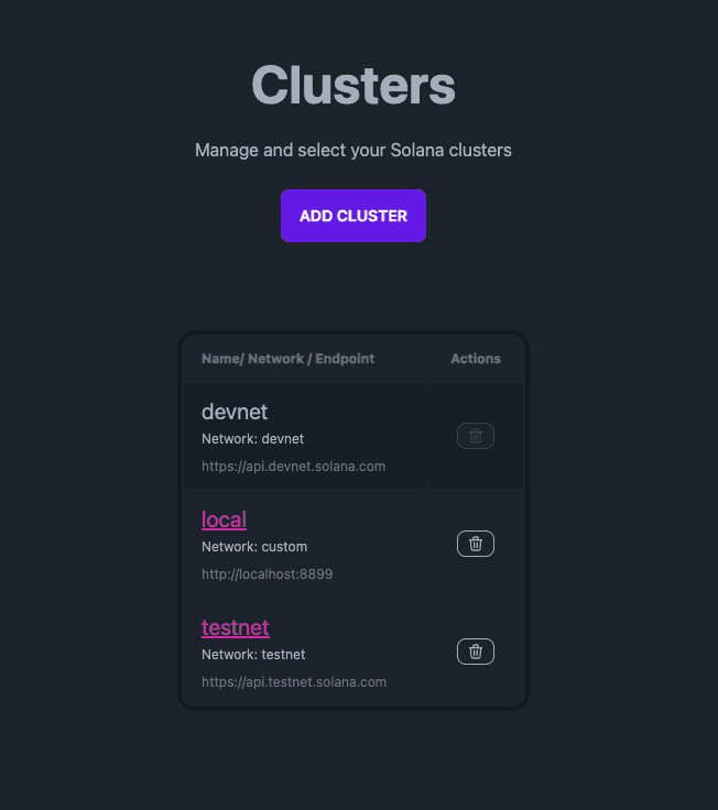 NextJS web Clusters view