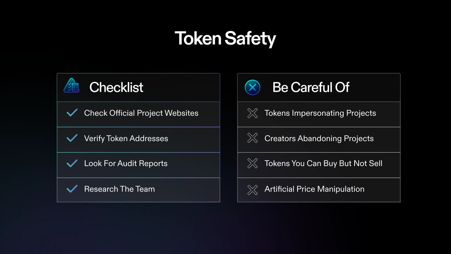 Lista de verificación de seguridad de tokens que muestra qué verificar y de qué tener cuidado al manejar tokens