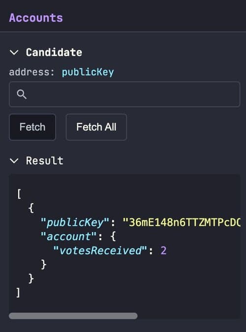 Solana Playground execution results