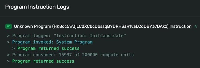 Solana Playground console logs output
