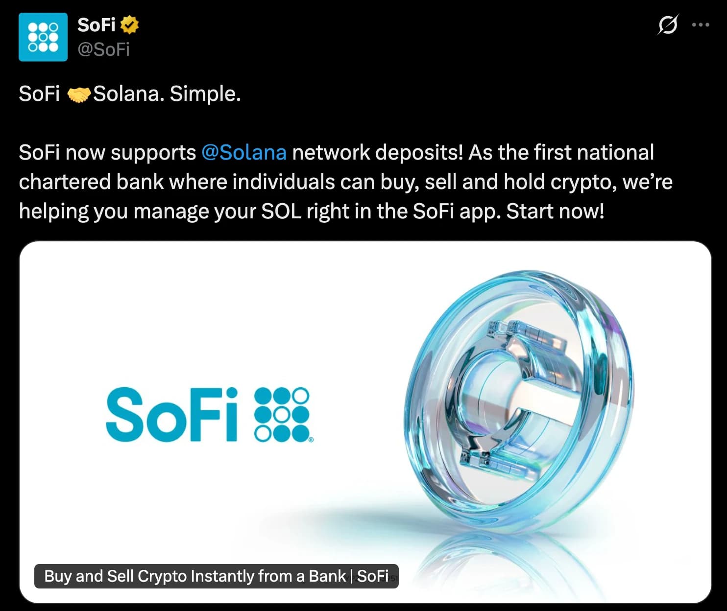SoFi native Solana deposits