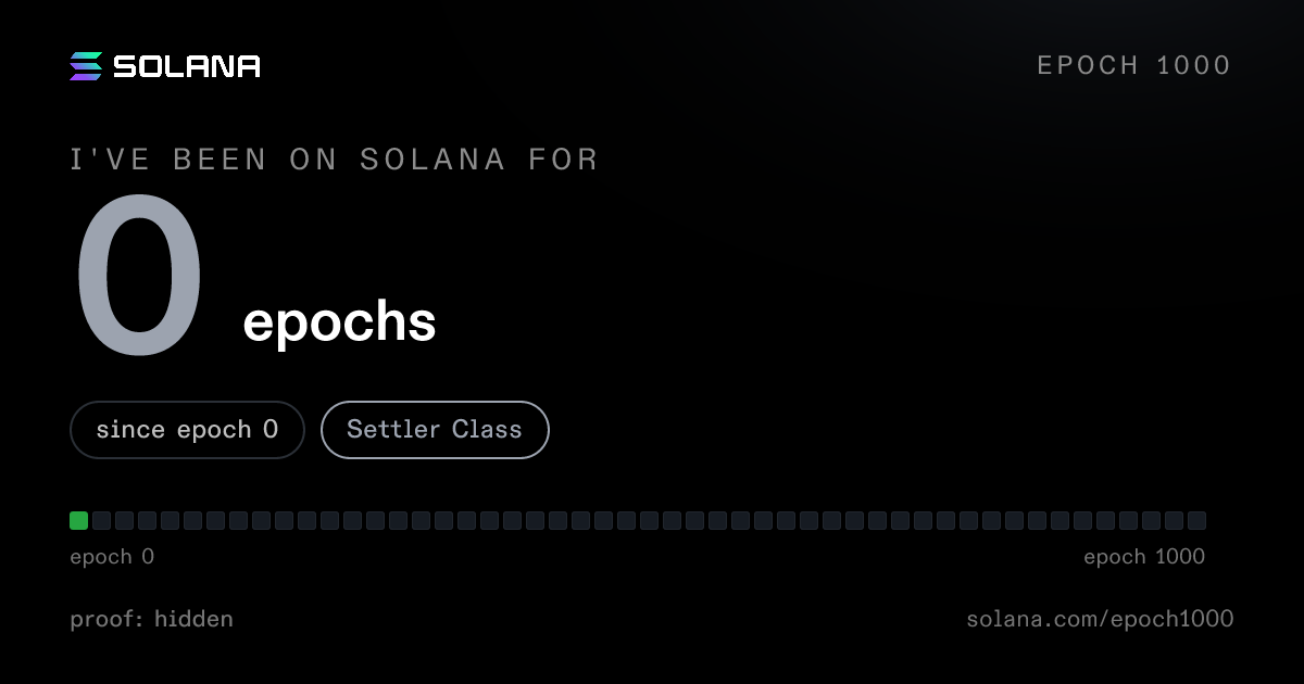 Solana age card: 0 epochs on Solana, Settler Class